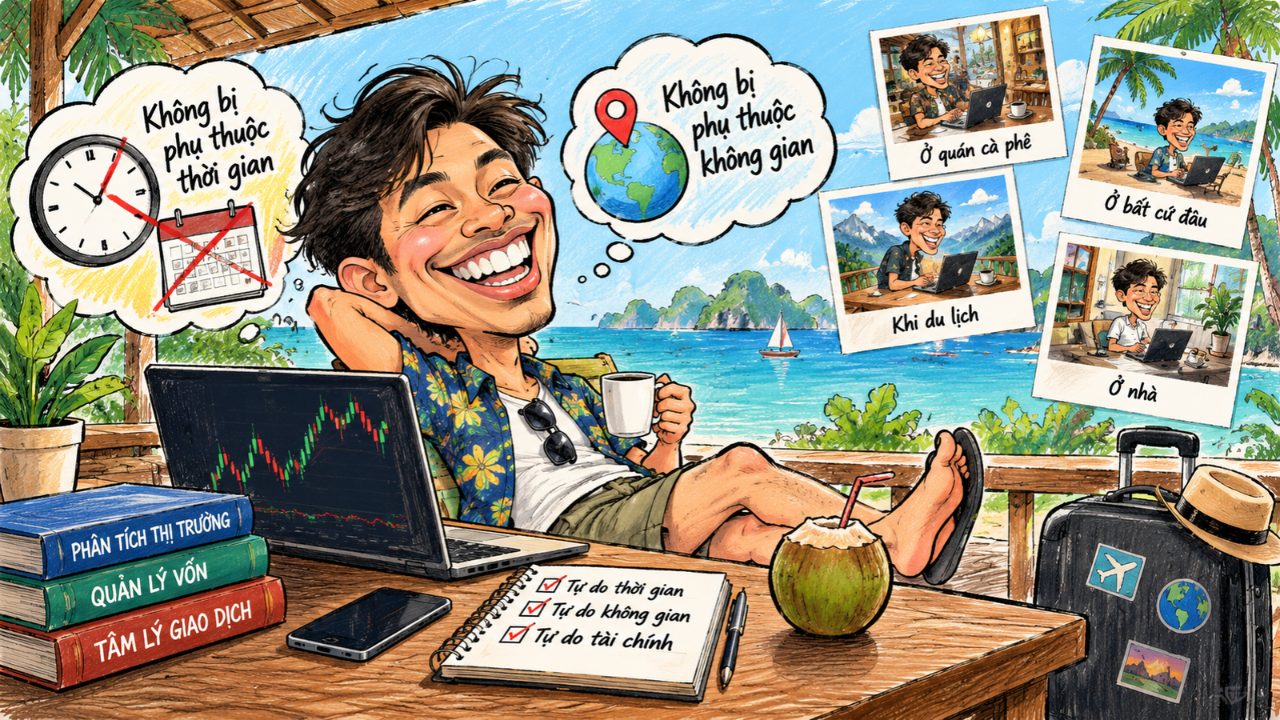 Trader là gì? Cách trở thành Trader chuyên nghiệp 2 Một trader đầu tư tự do hoàn không bị phụ thuộc bởi thời gian hay không gian làm việc